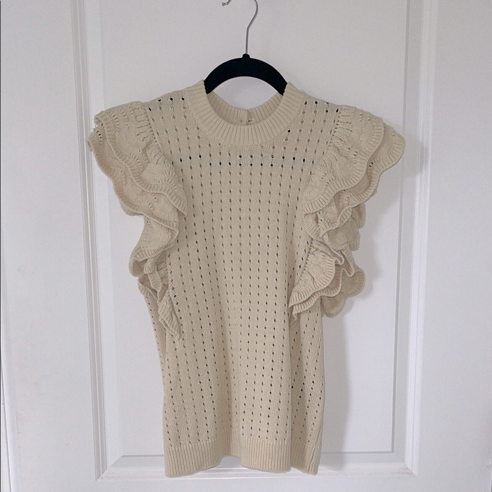 Cream Ruffled Knit Top